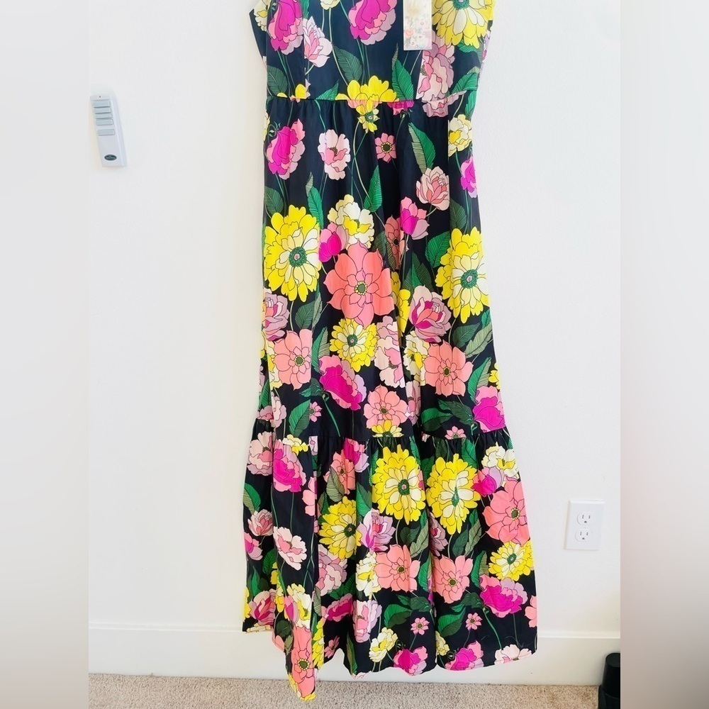 Johnny Was Black floral pink yellow Cassai Open back sleeveless maxi dress S NWT - Picture 3 of 14